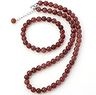 Pretty Natural 8mm Round Strawberry Quartz Beaded Necklace With Matched Elastic Bracelet Jewelry Set