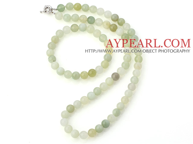 Pretty Natural 8mm Round Serpentine Jade Beaded Necklace With Matched Elastic Bracelet Jewelry Set