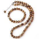 Ganske naturlig 8mm Round Picture Jasper Beaded halskjede med matchet Elastisk armbånd smykker Set