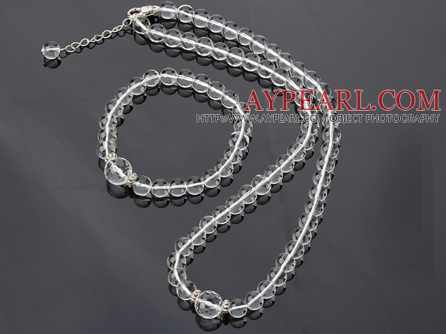 Nice Φυσικό Round White Crystal Beaded κολιέ με ασορτί βραχιόλι Ελαστική Κοσμήματα Set