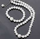 Nice Round White Turquoise Beaded Necklace With Matched Elastic Bracelet Jewelry Set