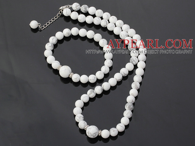 Nice Round White Turquoise Beaded Necklace With Matched Elastic Bracelet Jewelry Set