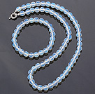 Mote 7mm Round Hvit Blå Opal Beaded halskjede med matchet Elastisk armbånd smykker Set