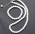 Fashion 8mm Round White Shell Beads Necklace With Matched Elastic Bracelet Jewelry Set