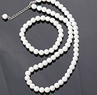 Mote 8mm Round White Shell perler halskjede med matchet Elastisk armbånd smykker Set