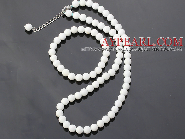 Fashion 8mm Round White Shell Beads Necklace With Matched Elastic Bracelet Jewelry Set