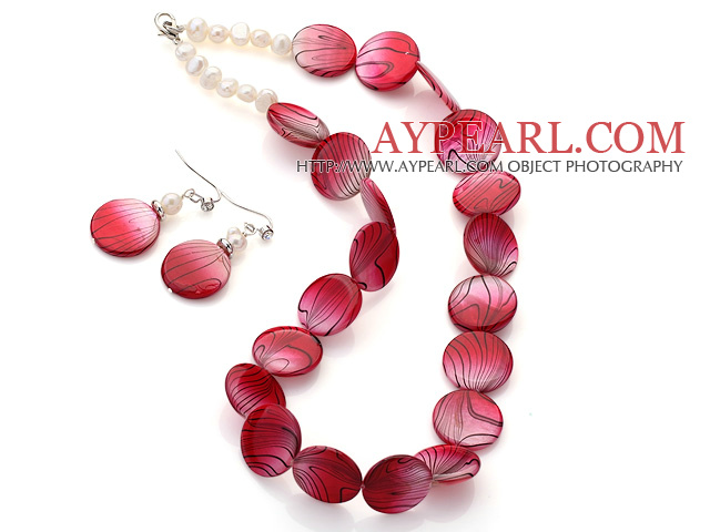 Sets Shell Mode perles d'eau douce et ronde rouge disque peints ( collier avec boucles d'oreille assortie )