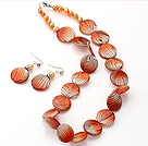 Fashion Orange Series Freshwater Pearl And Round Disc Painted Shell Sets (Necklace With Matched Earrings)