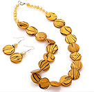 Fashion Yellow Series Freshwater Pearl And Round Disc Painted Shell Sets (Necklace With Matched Earrings)