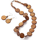 Fashion Brown Series Freshwater Pearl And Round Disc Painted Shell Sets (Necklace With Matched Earrings)