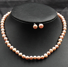 Pink Rise Pearl Necklace og matchet Studs øredobber Sets