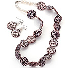 Fashion White Freshwater Pearl And Round Disc Painted Shell Sets (Necklace With Matched Earrings)