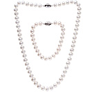 Fashion 8-9mm Natural White Freshwater Pearl Beaded Jewelry Sets (Necklace With Matched Bracelet, No Box)