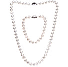 Mote 8 - 9mm Natural White Ferskvann Pearl Beaded Smykker Stiller ( halskjede med matchet armbånd , No Box )