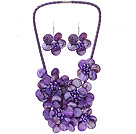 Fashion Natural Purple Series Shell Pearl Flower Stiller ( Purple Leather kjede med matchet øredobber )