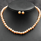 7-8mm Pink and Violet Color Pearl Necklace and Matched Studs Earrings Sets