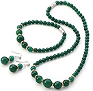 Nice A Grade Round Green Agate Beaded Sets With Magnetic Clasp (Necklace Bracelet With Matched Earrings)