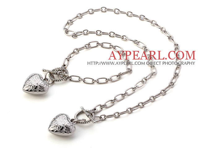 Fashion Acryl CCB Silber wie Loop- Kette mit Herz-Anhänger -Sets ( Matched -Halskette mit Armband)