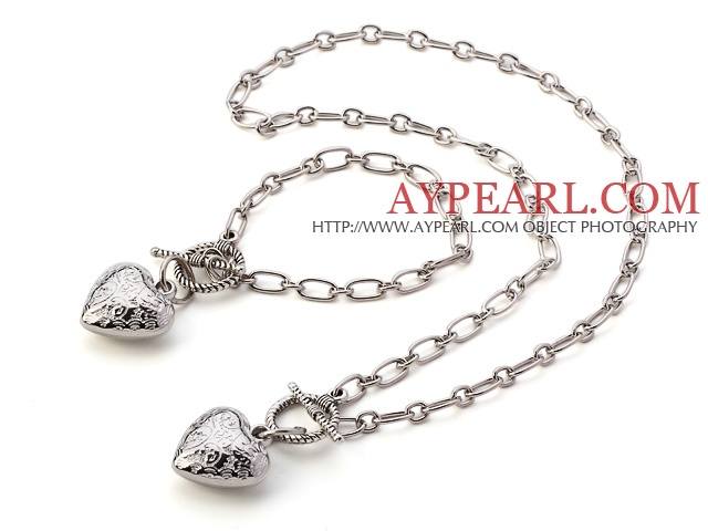 Fashion Acrylic CCB Silver Like Loop Chain With Heart Pendant Sets (Necklace With Matched Bracelet)