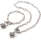 Fashion Acrylic CCB Silver Like Loop Chain With Heart Pendant Sets (Necklace With Matched Bracelet)