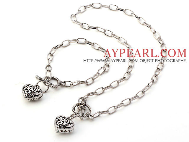 Fashion Acrylic CCB Silver Like Loop Chain With Heart Pendant Sets (Necklace With Matched Bracelet)