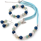 Fashion White Freshwater Pearl And Faceted Round Blue Agate And Amazon Sets (Necklace Bracelet With Matched Earrings)
