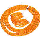 Wholesale Beautiful Multi Strands Manmade Orange Yellow Crystal Necklace Bracelet Sets With Magnetic Clasp