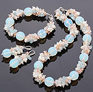 Wholesale Fashion Freshwater Pearl Crystal Aquamarine And Opal Gemstone Sets (Necklace Bracelet With Matched Earrings)