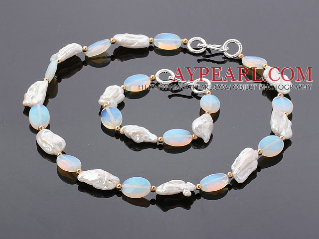 Fashion Uregelmessig Blister Pearl Og Oval Shape Opal Stone Stiller ( halskjede med matchet armbånd )