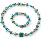 Fashion Multi Strands Random Shapes Blue And Green Turquoise Jewelry Sets (Necklace With Matched Bracelet)