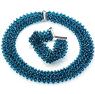 Populaire multi brins main Deep Blue ensembles en cristal ( Collier compensées avec bracelet assorti )