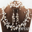 Fancy Style White Freshwater Pearl Wedding Bridal Set ( Necklace Bracelet and Earrings )