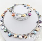 Assorted Multi Color Coin Pearl Set ( Necklace and Matched Bracelet )