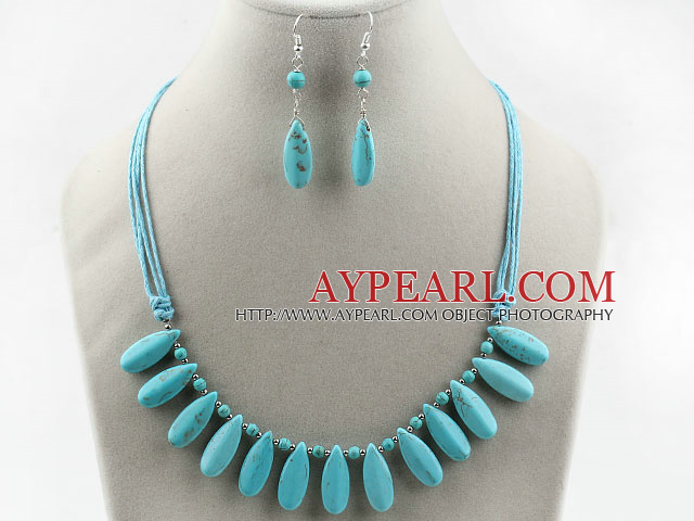 Long Drop Shape Turquoise Set ( Necklace and Matched Earrings )