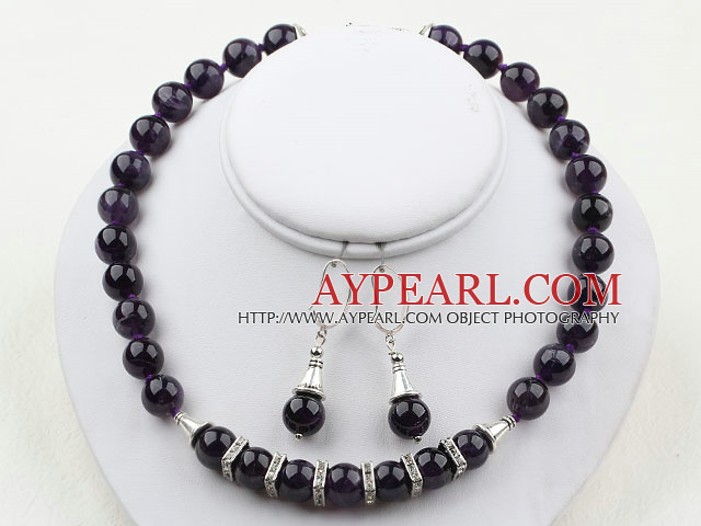 Round 12mm Amethyst-Set (Halskette und Ohrringe Matched)