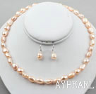 8-9mm Pink Baroque Pearl Set (Halskjede og matchet øredobber)