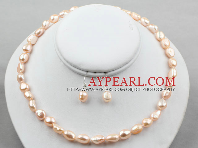 8-9mm Pink Baroque Pearl Set ( Necklace and Matched Earrings )