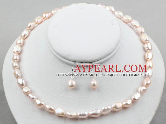 8-9mm Vaaleanvioletti Baroque Pearl Set (kaulakoru ja Vastaavat korvakorut)