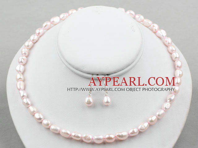 8-9мм Baby Pink барокко Перл Set (ожерелье и серьги согласованный)