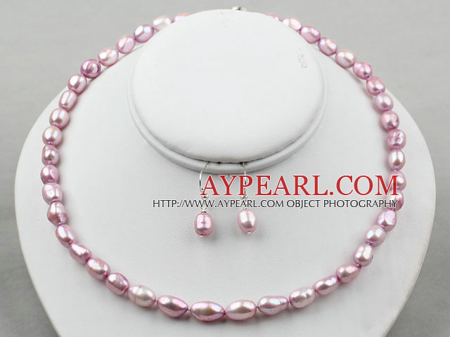 8-9mm Purple Baroque Pearl Set (Halsband och matchade örhängen)