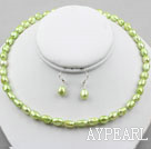 8-9мм Apple Green барокко Перл Set (ожерелье и серьги согласованный)