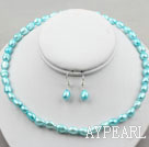 8-9mm Blue Lake Perle baroque Set (Collier et boucles d'oreilles appariées)