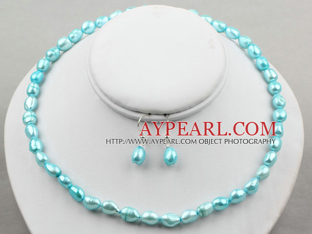 8-9mm Lake Blue Baroque Pearl Set ( Necklace and Matched Earrings )