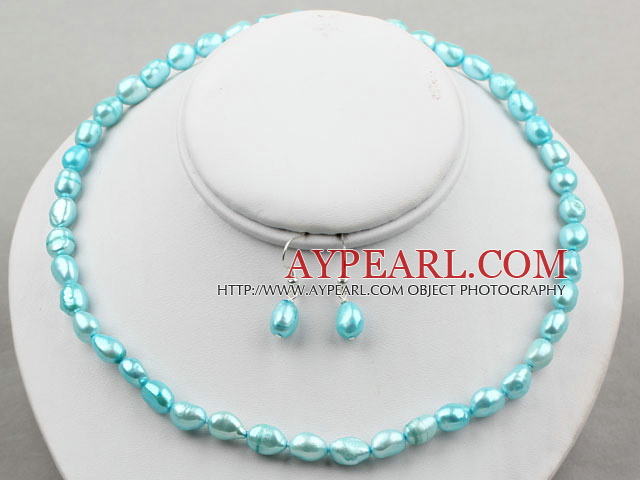 8-9mm Lake Blue Baroque Pearl Set (Halsband och matchade örhängen)