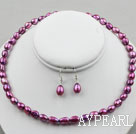 8-9мм Dark Purple Pearl барокко Set (ожерелье и серьги согласованный)