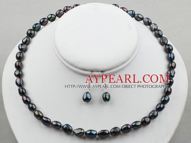 8-9mm Black Baroque Pearl Set ( Necklace and Matched Earrings )