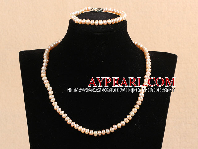 Graceful Hot Sale 6-7mm Natural All Light Pink Pearl Jewelry Set With Heart Clasp (Necklace &Bracelet)