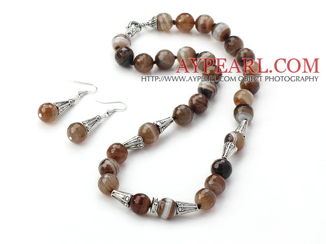 Brésil Stripe Set Agate Facettes (collier et boucles d'oreilles assorties)