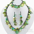 Série verte Green Pearl Shell Set (Bracelet Collier et boucles d'oreilles assortis)