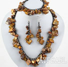 Brown Series Brown Pearl Shell Set ( Necklace Bracelet and Matched Earrings )